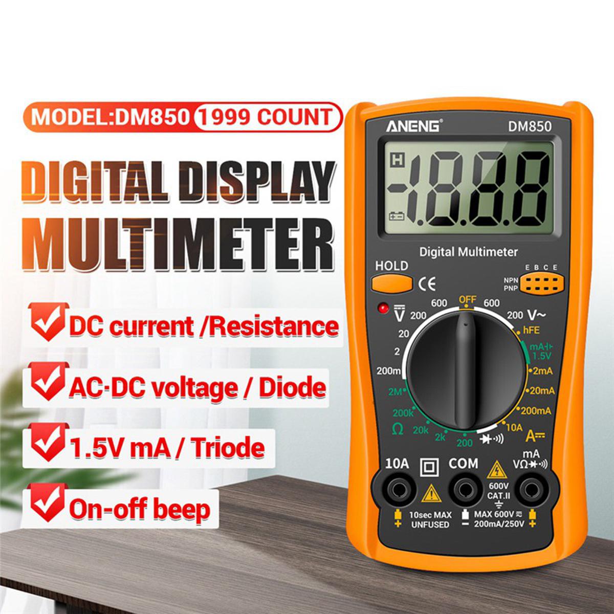 【Footprint】 SA ANENG DM850 Digital Multimeter Eletrical Digital 1999 Counts Professional Multimeter Auto AC/DC Votage Tester Ohm Current Ammeter Detector Tool