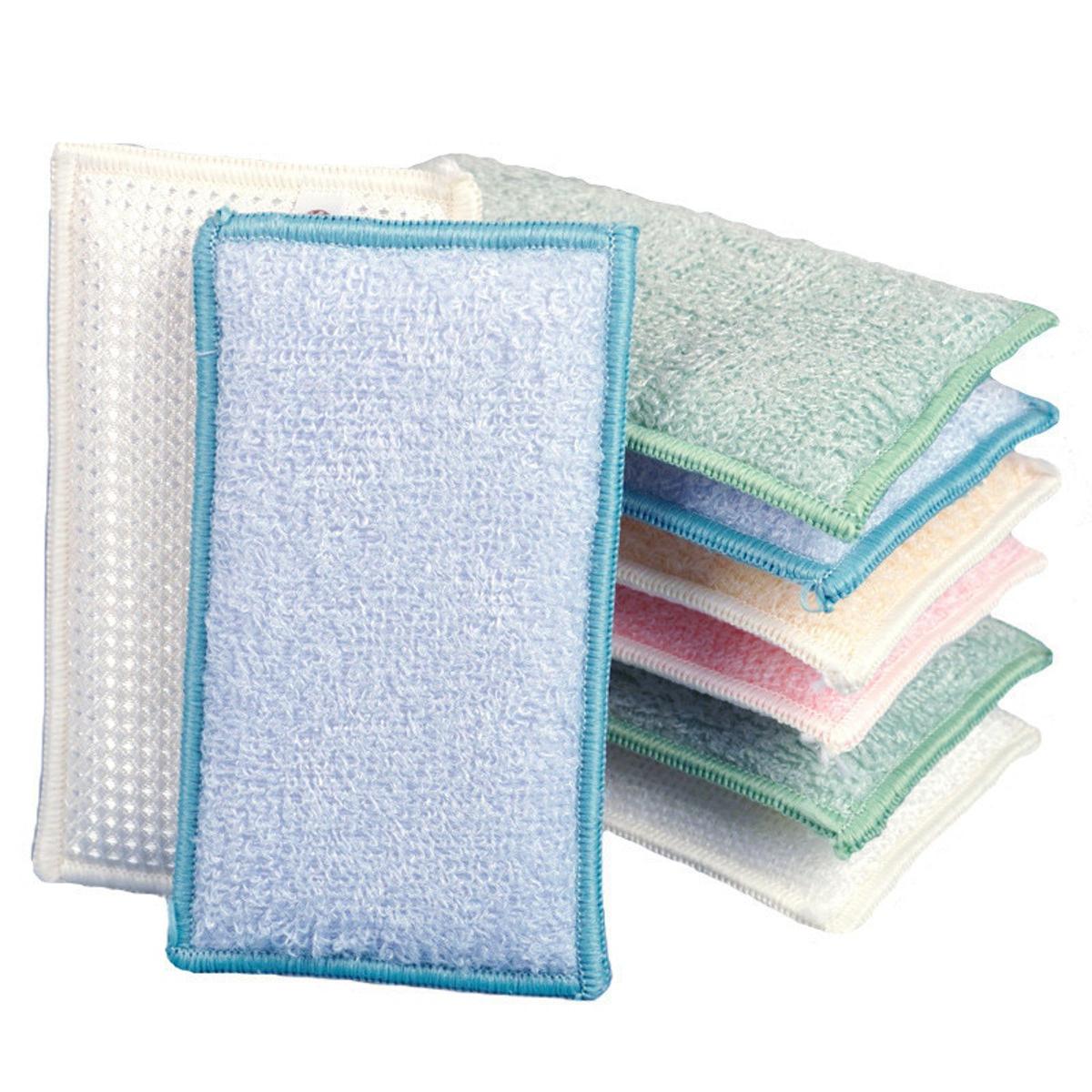 【HOT】 3/2Pcs Double Sided Kitchen Cleaning Scouring Pad Bamboo Fiber Sponge Dishwashing Rag Reusable Household Brush Cleaning Tool