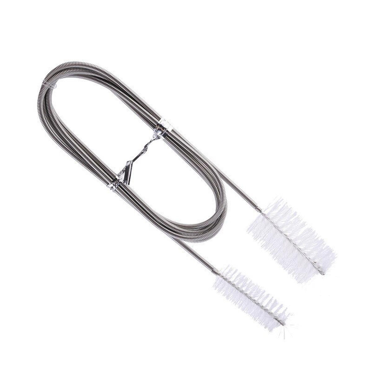 【HOT】 155/90Cm Aquarium Cleaning Brush Stainless Steel Flexible Bent Tube 2X Brush Water Air Tube Hose Cleaner Fish Tank Accessories