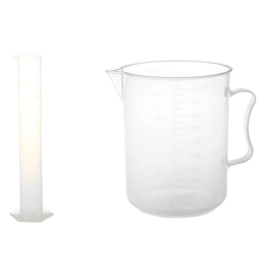 1 Pcs 1000 Ml Transparent Graduated Beaker with Handle & 1 Pcs Lab Set 250 ML Clear White Plastic Liquid Measurement Graduated Cylinder