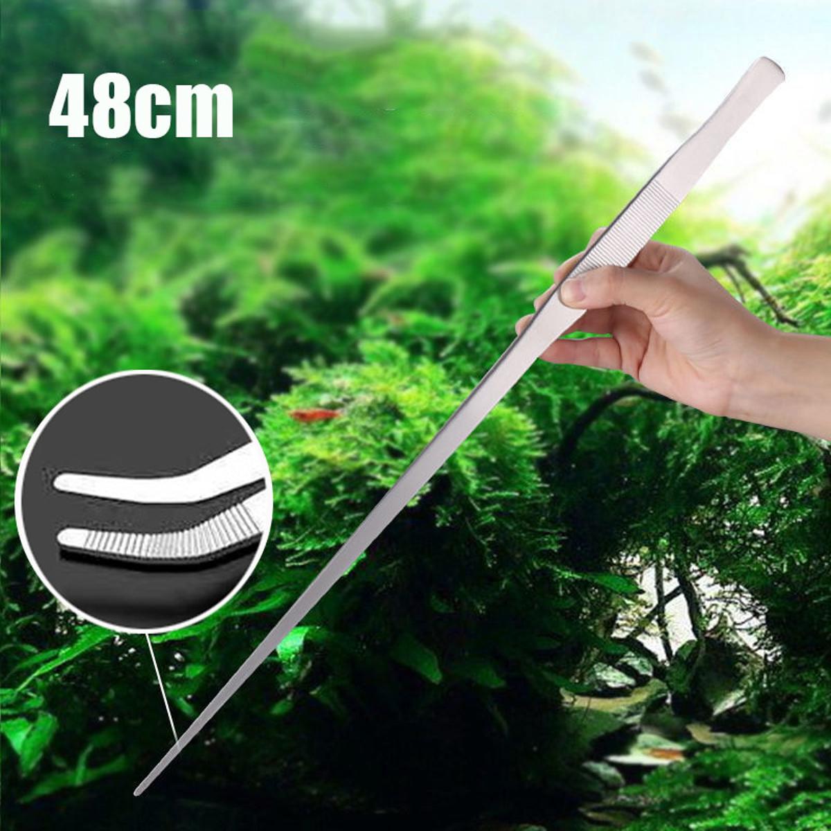 【HOT】 48Cm Stainless Steel Tweezers Fish Tank Aquatic Plants Aqaurium Tool Water Plant Curved Pliers Birds Reptile Feeding Tongs