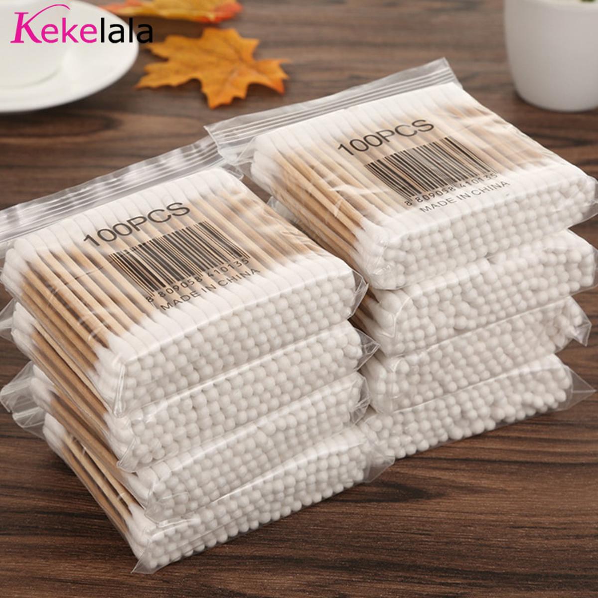 【HOT】 Kekelala Wholesale 500/300/100PCS Disposable Cotton Swabs Wooden Stick Nose Ears Cleaning Health Care Cleaning Makeup Tools