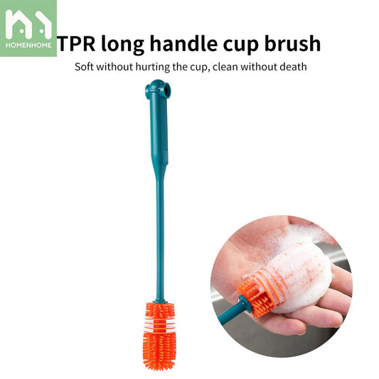 【FUN LIVE】 Homenhome Long Handle Silicone Brush Washing Tool For Bottle Glass Cup Deep Narrow Mouth Container Cleaning Brush