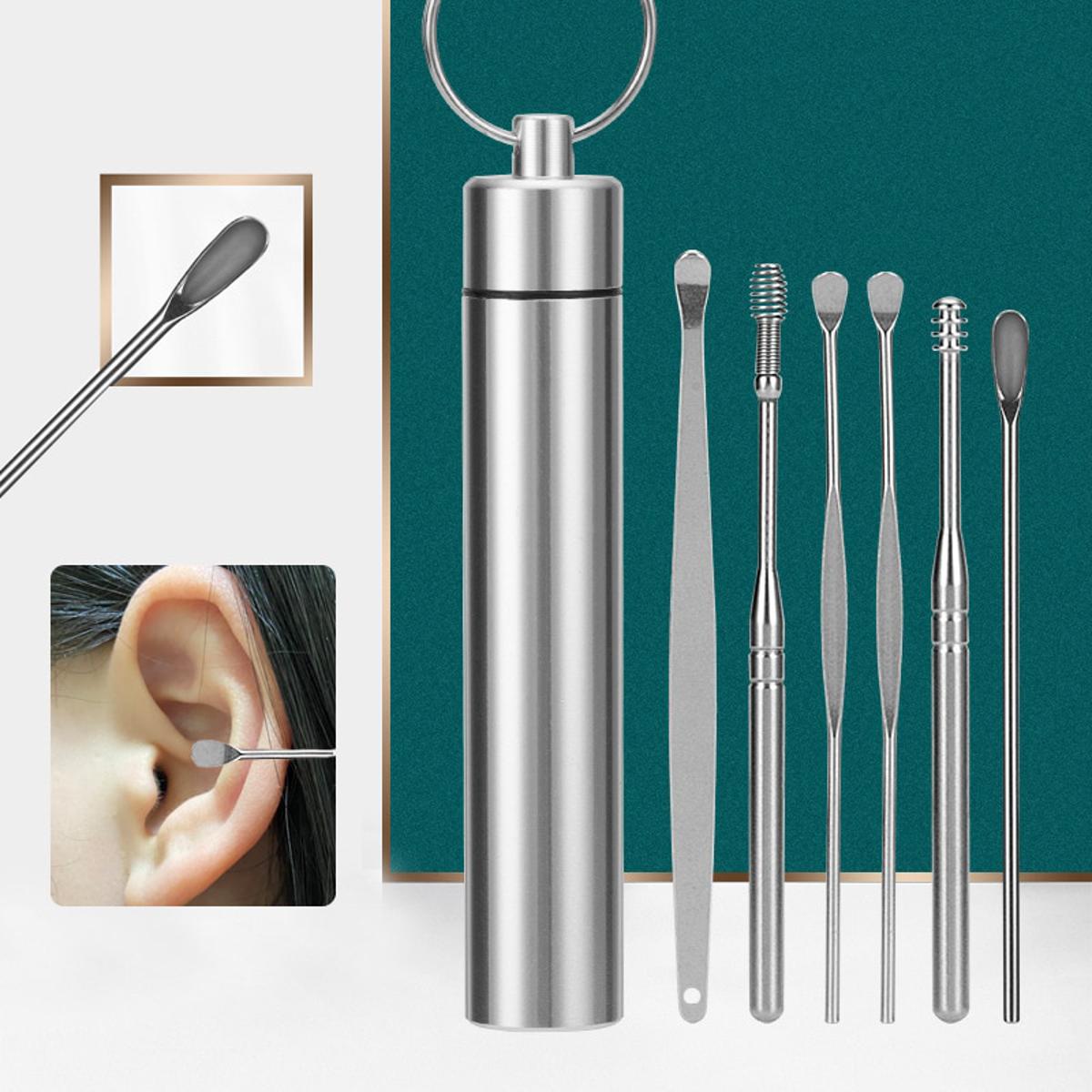 【HOT】 6Pcs/Set Ear Wax Pickers Stainless Steel Earpick Wax Remover Curette Ear Pick Cleaner Ear Cleaner Spoon Care Ear Clean Tool