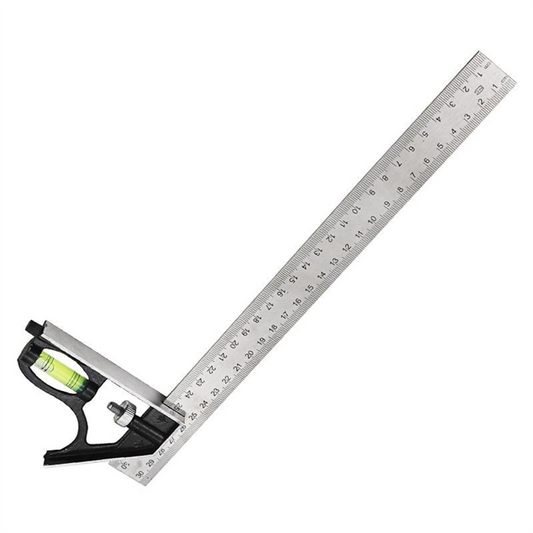 1 Piece 300mm Mobile Combination Square Movable Square Carpenter 90 Degrees 45 Degrees Turn Square Square Protractor Tool Silver&Black