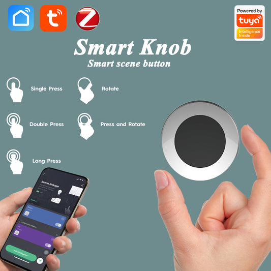 【ready stock】 Tuya ZigBee Smart Knob Wireless Scene Switch Button Controller Battery Powered Automation Scenario Work With Tuya Devices