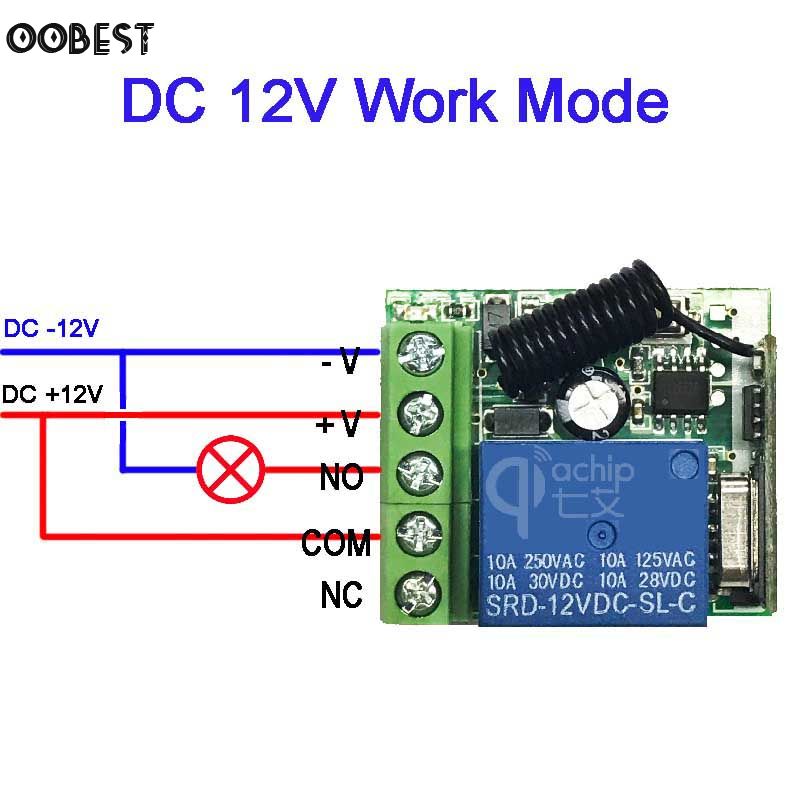 1 pcs DC 12V single-channel wireless switch control board remote control relay jog self-locking interlock 433.92M