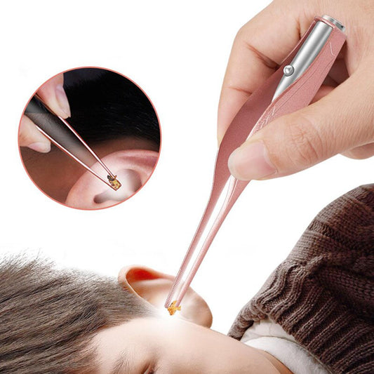 【HOT】 Ear Cleaner LED Flashlight Earpick Wax Removal Tweezer Luminous Kids Stainless Steel Tweezer Remover