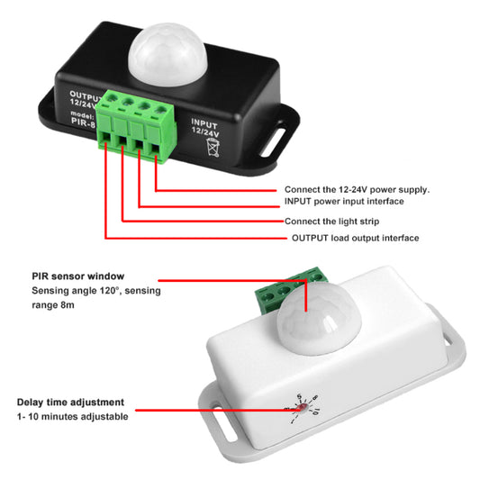 【ready stock】 10.5-16V / 21-32V PIR Infrared Human Body Induction Lamp 60 Degrees Induction With Sensor Switch With Controller Time Setting