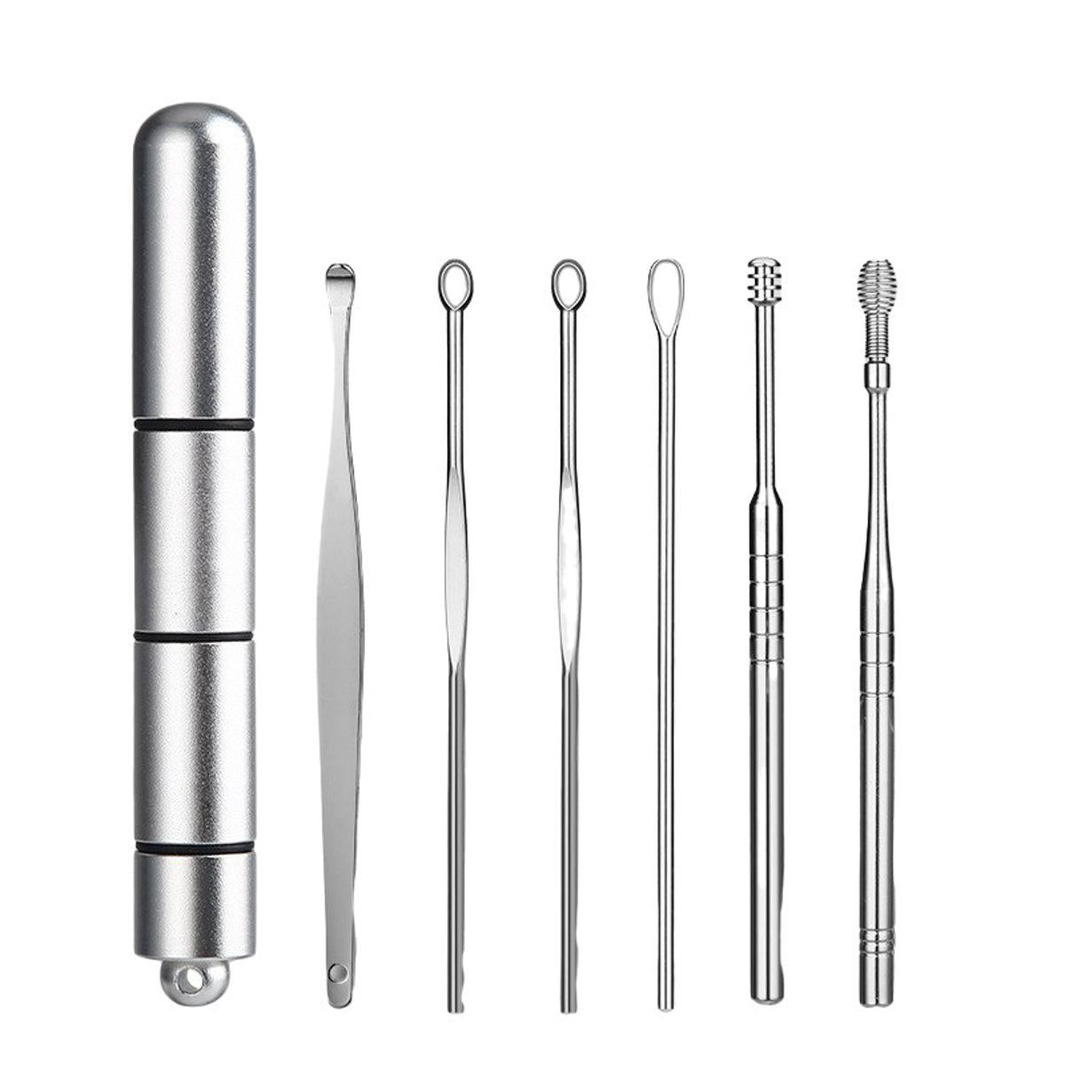 【HOT】 6Piece Set Of Stainless Steel Earwax Collector Spiral Turn Ear Pick Ear Pick To Clean The Ear Portable Ear Cleaning Tool