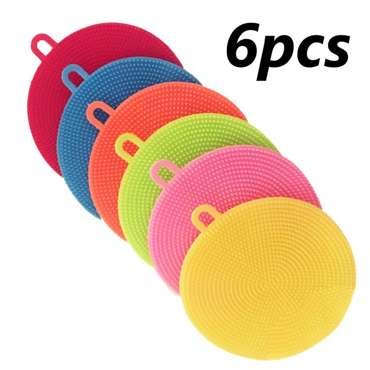 【HOT】 6Pcs Silicone Cleaning Brushes Soft Silicone Scouring Pad Washing Sponge Dish Bowl Pot Cleaner Washing Tool Kitchen Accessories