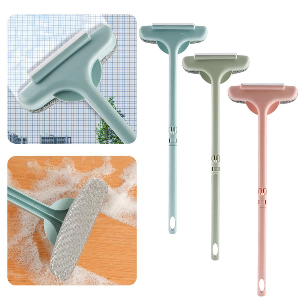 【HOT】 Adjustable 2 In 1 Window Cleaner Brush Mesh Screen Cleaner Glass Cleaning Brush Window Floor Washing Brush Removable Handle