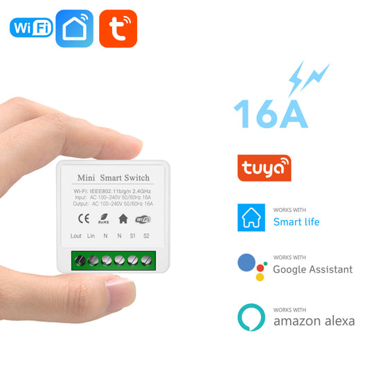 【ready stock/on sales】16A MINI Wifi Smart Switch Supporte 2-way control Timer Wireless Switches Smart Home Automation Compatible with Tuya Alexa Google Home