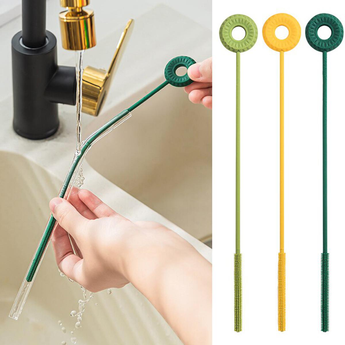 【HOT】 Reusable Round Silicone Straw Brush Baby Cup Bottle Brush Bendable Pacifier Slender Clean Brush Household Cleaning Tool