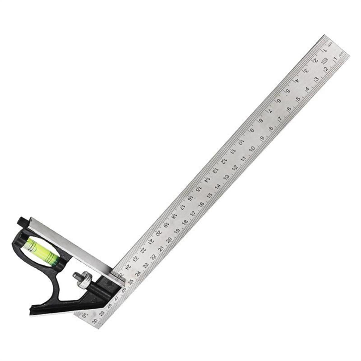 1 PCS 300mm Mobile Combination Square Movable Square Carpenter 90 Degrees 45 Degrees Turn Square Square Protractor Tool Silver&Black