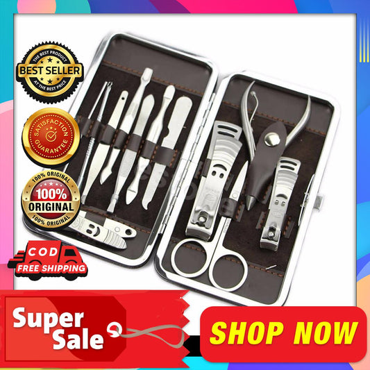 【Footprint】 Original Best Selling Stainless Steel 12 In1 Pedicure Manicure Set Nail Clippers Cuticle Clippers Grooming Kit Case Personal Care Salon Clipper Cleaning Tools Gift Set Company Synthetic Leather Case Care Tool Sets Personal Hygiene