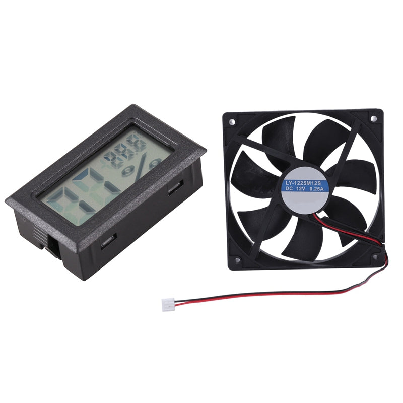 1 pcs 12V 2Pin Sleeve Bearing Cooling Fan & 1 pcs Digital LCD Environment DIY Thermometer Hygrometer Meter in Room