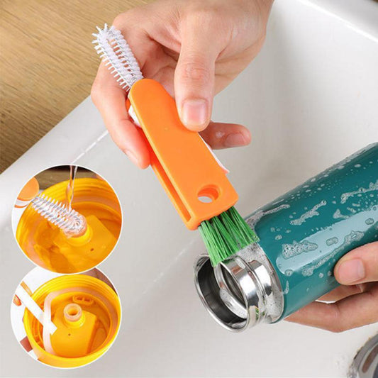 【FUN LIVE】 3 In 1 Cup Lid Cleaning Brush Baby Bottle Nipple Lid Brush Multifunctional Houshold Cleaning Brush For Groove Gap Cleaning Tools