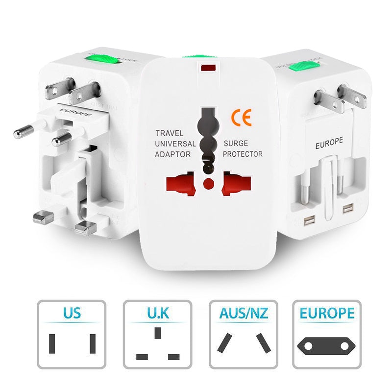 【ready stock】 Universal AC Power Plug World Travel Adapter Converter Flame Retardant ABS Lame Retardant ABS Universal AC Power Plug Worl White