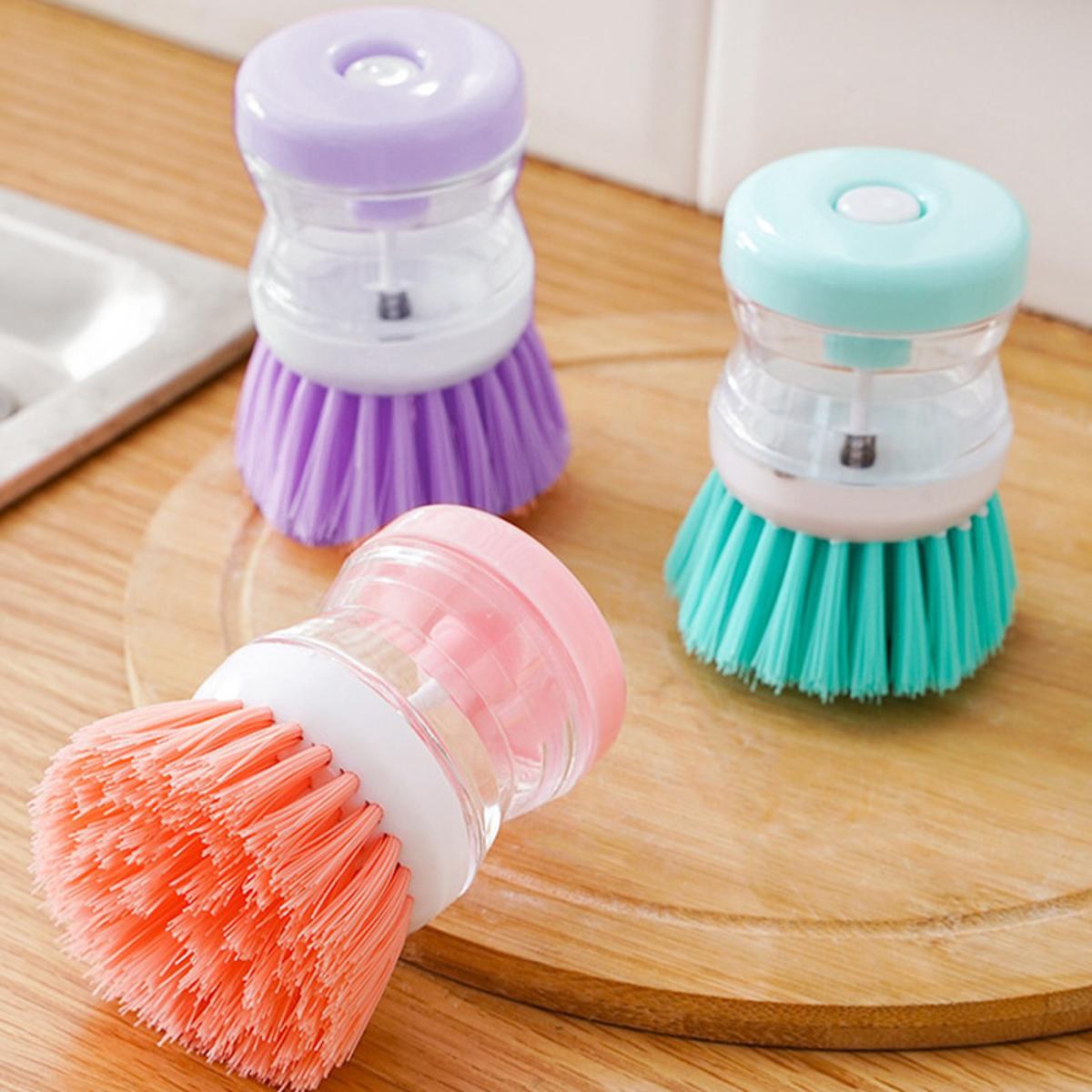 【HOT】 Kitchen Wash Pot Dish Brush Washing Utensils With Washing Up Liquid Soap Dispenser Household Cleaning Accessories