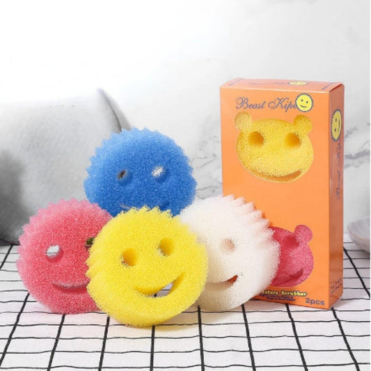 【HOT】 Creative Smiling Face Dish Sponge Cute Cleaning Wipe Strong Decontamination Household Kitchen Accessories Cleaning Tools Gadgets