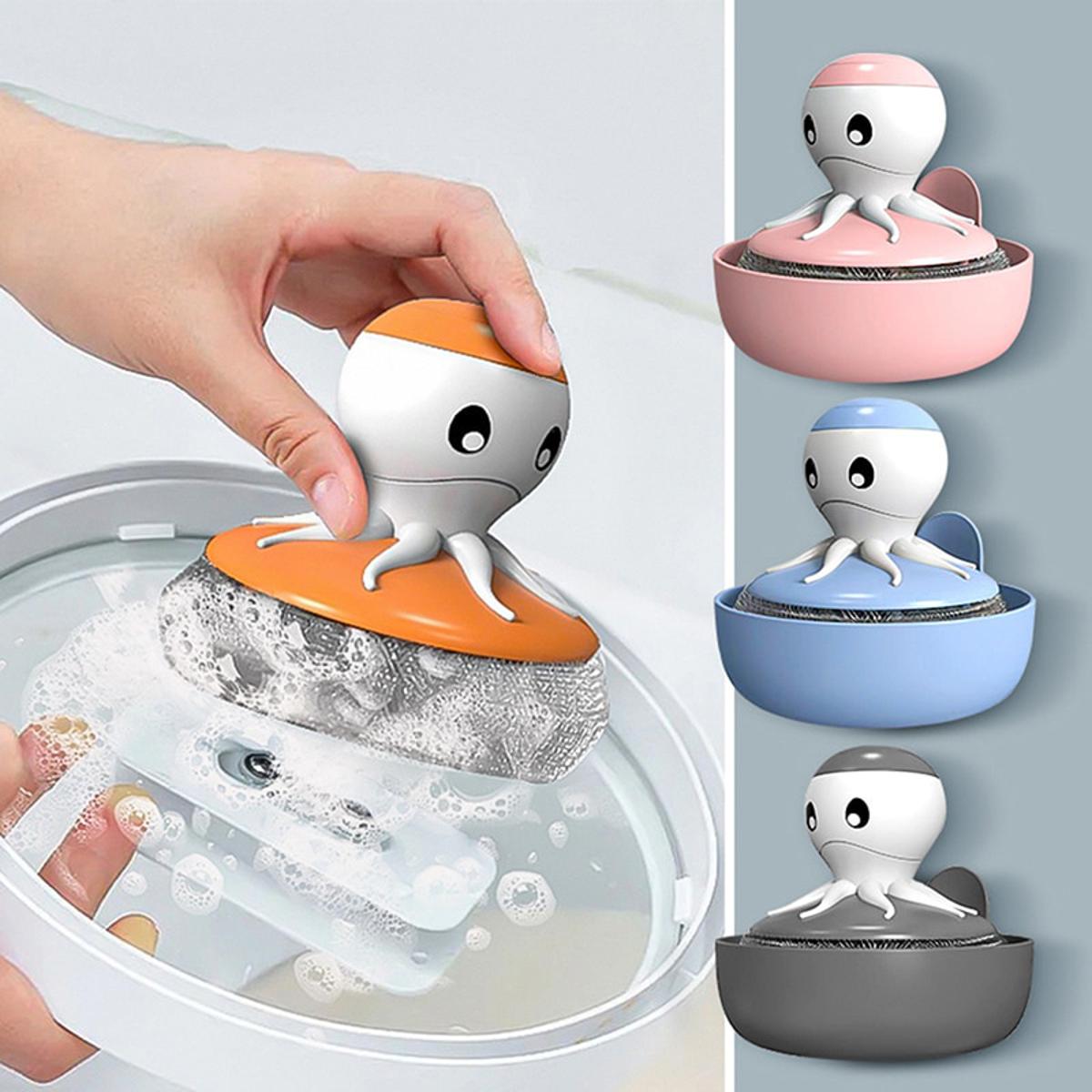 【HOT】 Automatic Soap Dispensing Cleaning Brush With Base Kitchen Dish Cleaner