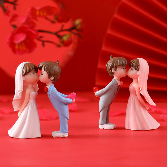 1 Pair Of Cartoon Romantic Wedding Couple Figurines Garden Micro Landscape Pendant Diy Plastic Craft Garden Scene Decoration Jessica