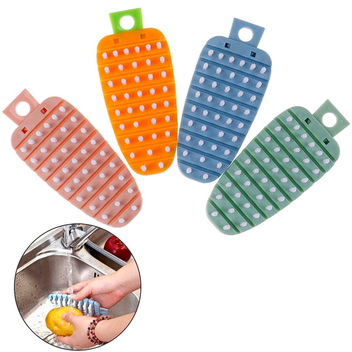 【HOT】 Cute Carrot Shape Bendable Kitchen Cleaner Brushes Fruit Vegetable Scrubber Wash Sponge Scrubber Brush Cleaning Tool