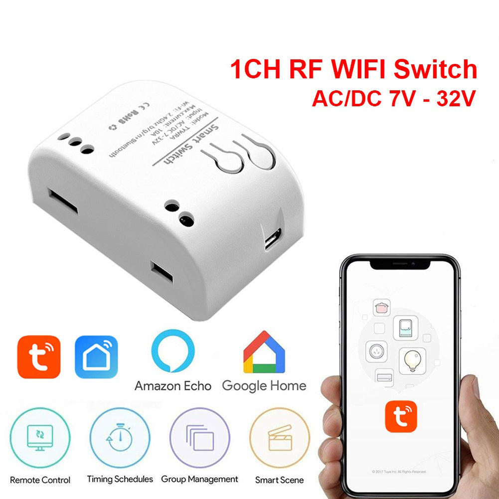 【ready stock】 Tuya 1 CH Rf Wifi Mini DIY Smart Switch DC/AC 7V~32V Led Light Smart Life Push Module Voice Conrtrol Work With Google Home Alexa