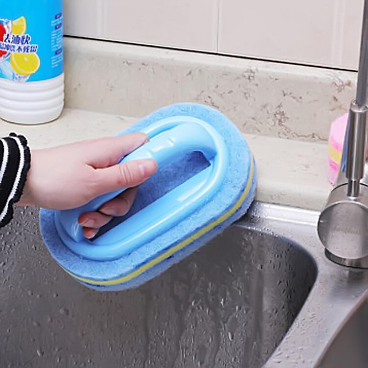 【FUN LIVE】 Kitchen Bathroom Toilet Cleaning Magic Sponge Glass Wall Cleaning Bath Brush Handle Sponge Ceramic Window Slot Clean Brush