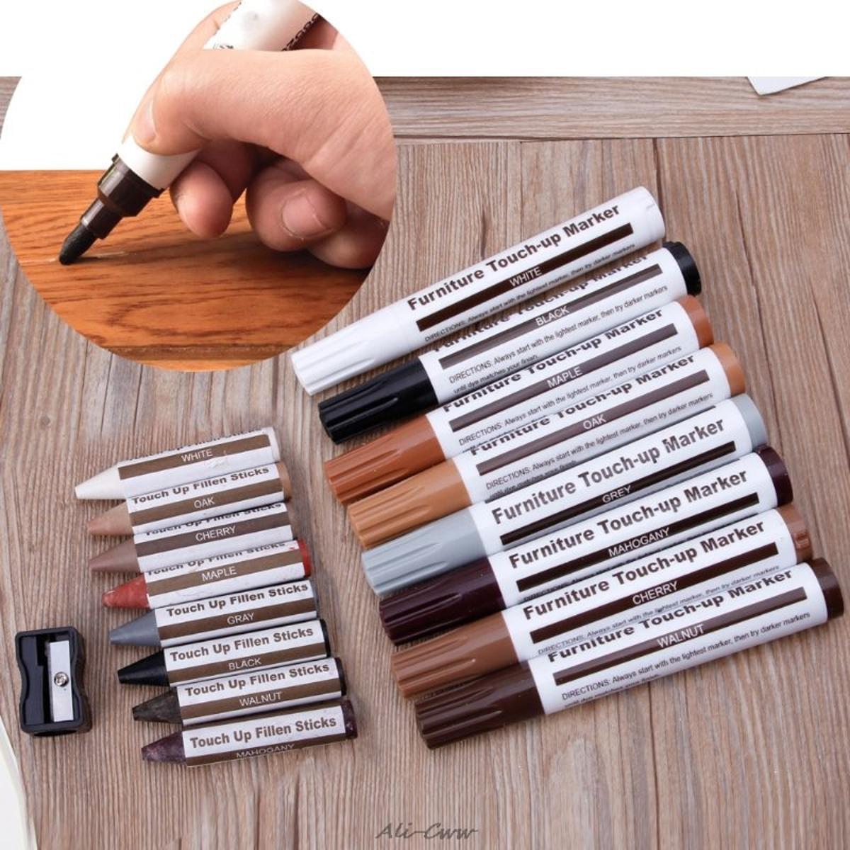 【HOT】 17Pcs Furniture Touch Up Kit Markers & Filler Sticks Wood Scratches Restore Kit Scratch Patch Paint Pen Wood Composite Repair