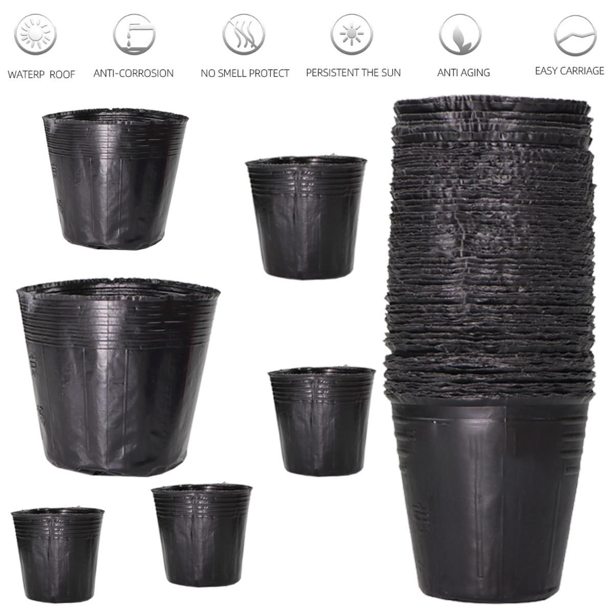 【HOT】 5-100Pcs 16 Sizes Black Plastic Seedling Planting Bowl Nursery Breathable Pot Nutrition Grow Bag Garden Vegetable Container Box