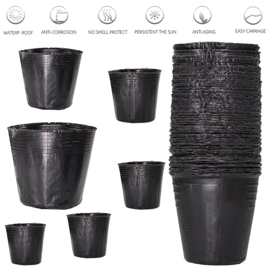 【HOT】 5-100Pcs 16 Sizes Black Plastic Seedling Planting Bowl Nursery Breathable Pot Nutrition Grow Bag Garden Vegetable Container Box