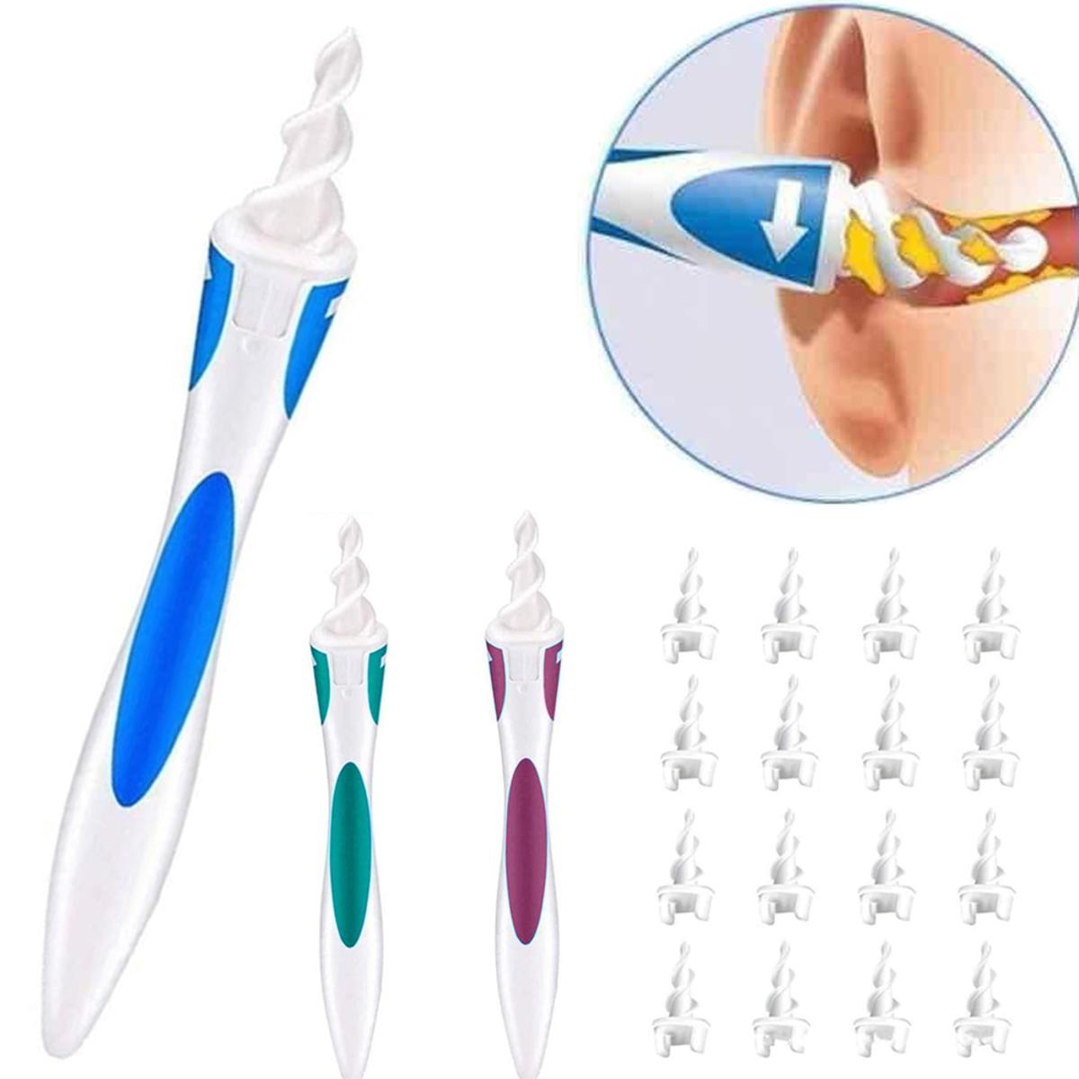 【HOT】 Silicone Ear Cleaner 16Pcs Ear Wax Removal Cleaning Tools Replacement Spiral Tips Ear Cleaning Kit Ear Picker Earwax Spoon Tool