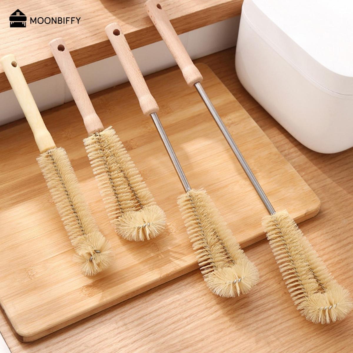 【Footprint】 Wooden Long Handle Bottle Cleaning Brush Kitchen Cleaning Tool Drink Wineglass Bottle Glass Cup Scrubber Cleaning Brush ?? ??