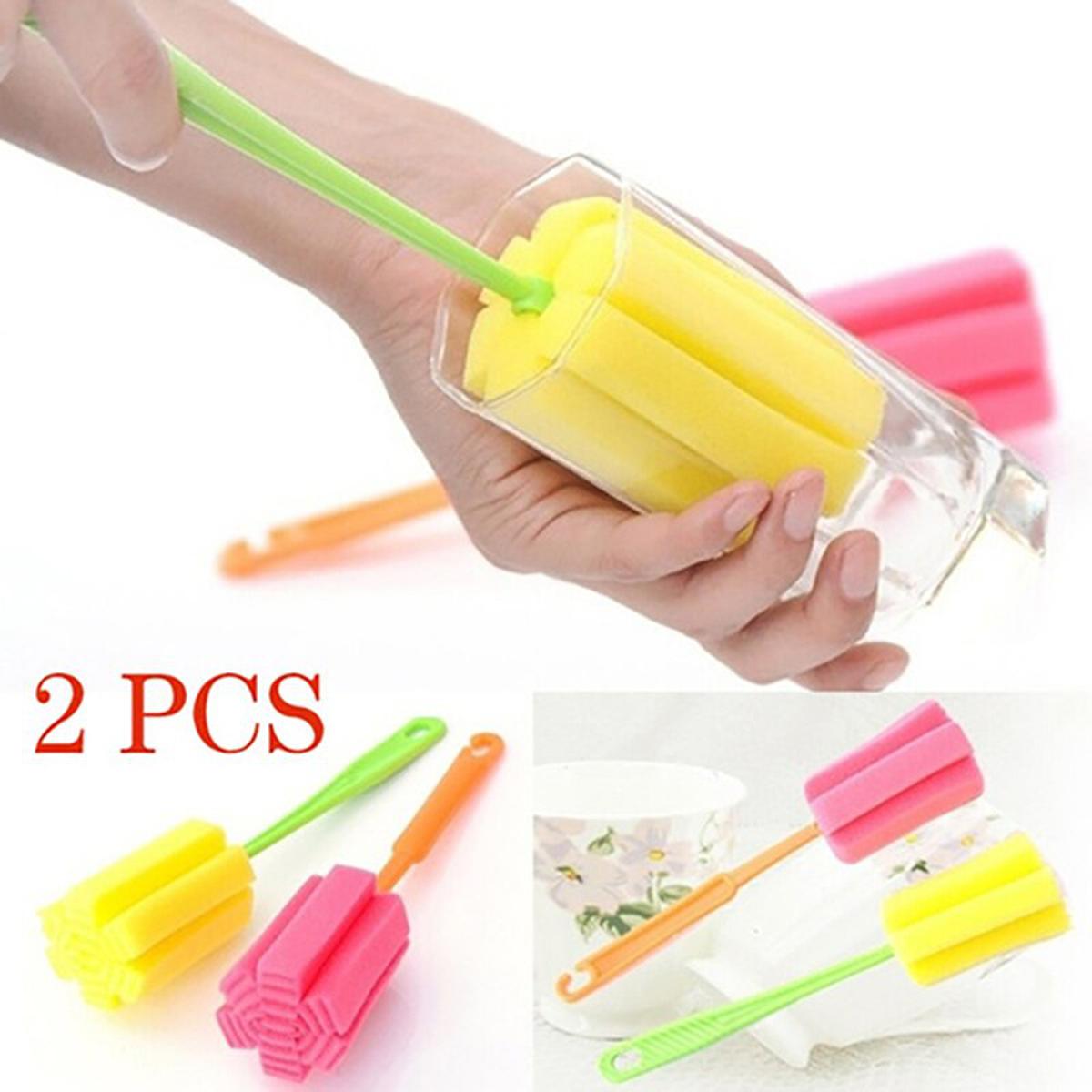 【HOT】 2 PCS Sponge Bottle Cup Brush Sponge Cup Brush Glass Bottle Cleaning Removable Kitchen Glass Cleaning Brush Magic Sponge