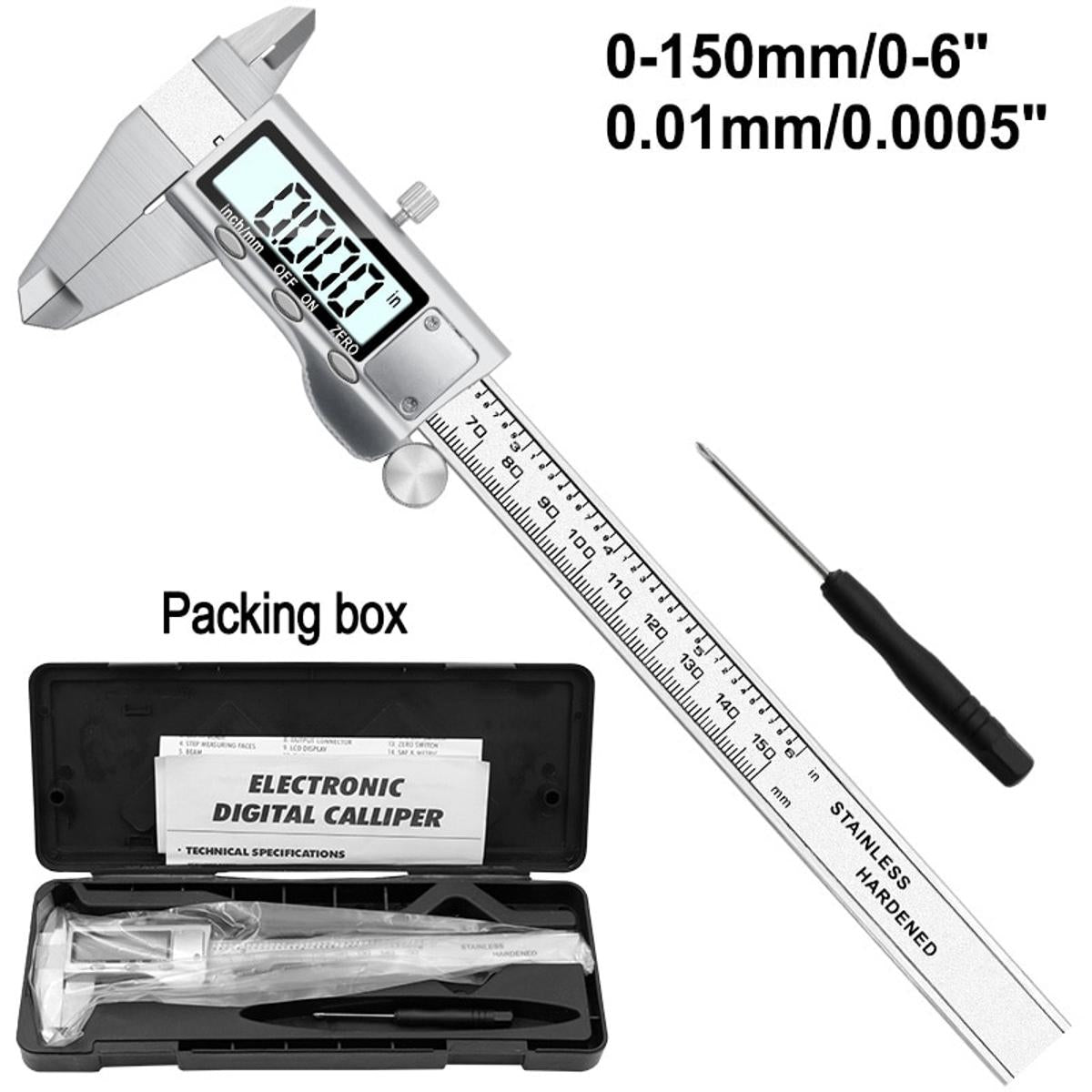 0-150mm Vernier Caliper Measuring Tool Stainless Steel Digital Caliper 6 Inch Measuring Instrument-Calipers box