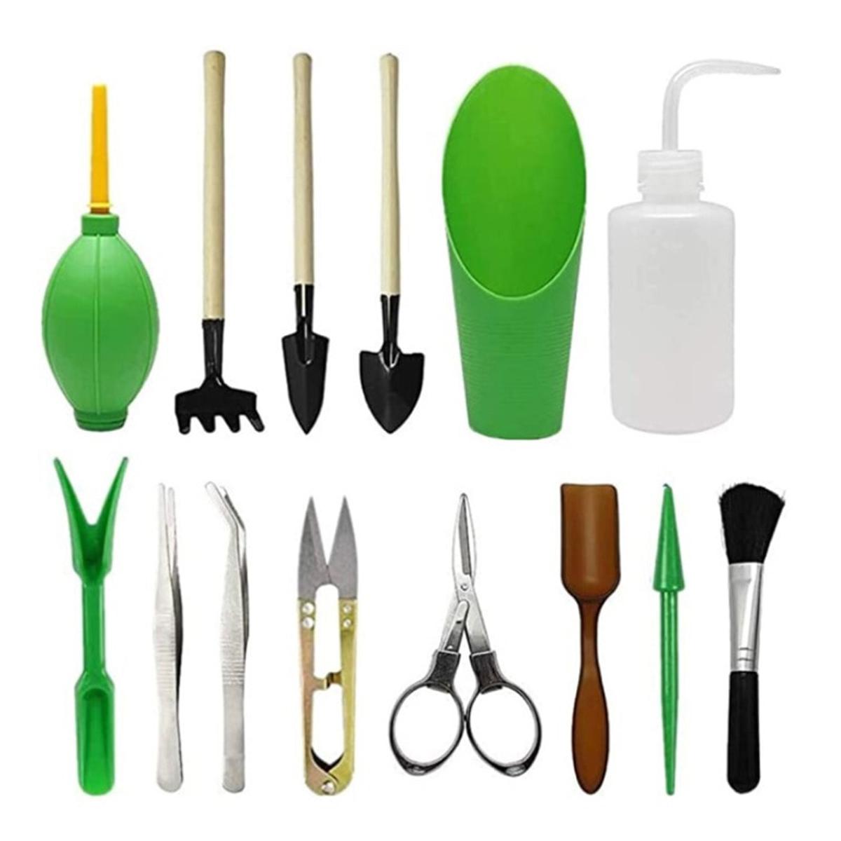 【HOT】 14 Pieces Mini Bonsai Tools Gardening Tool Kit Planting Cactus Succulents Plants