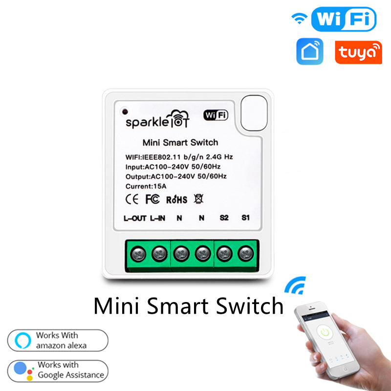 1 pcs Tuya MINI Wifi Smart Switch 16A 2-way Control Timer Wireless Switches Tuya/Smart Life APP Work With Alexa Google Home with Mobile App control