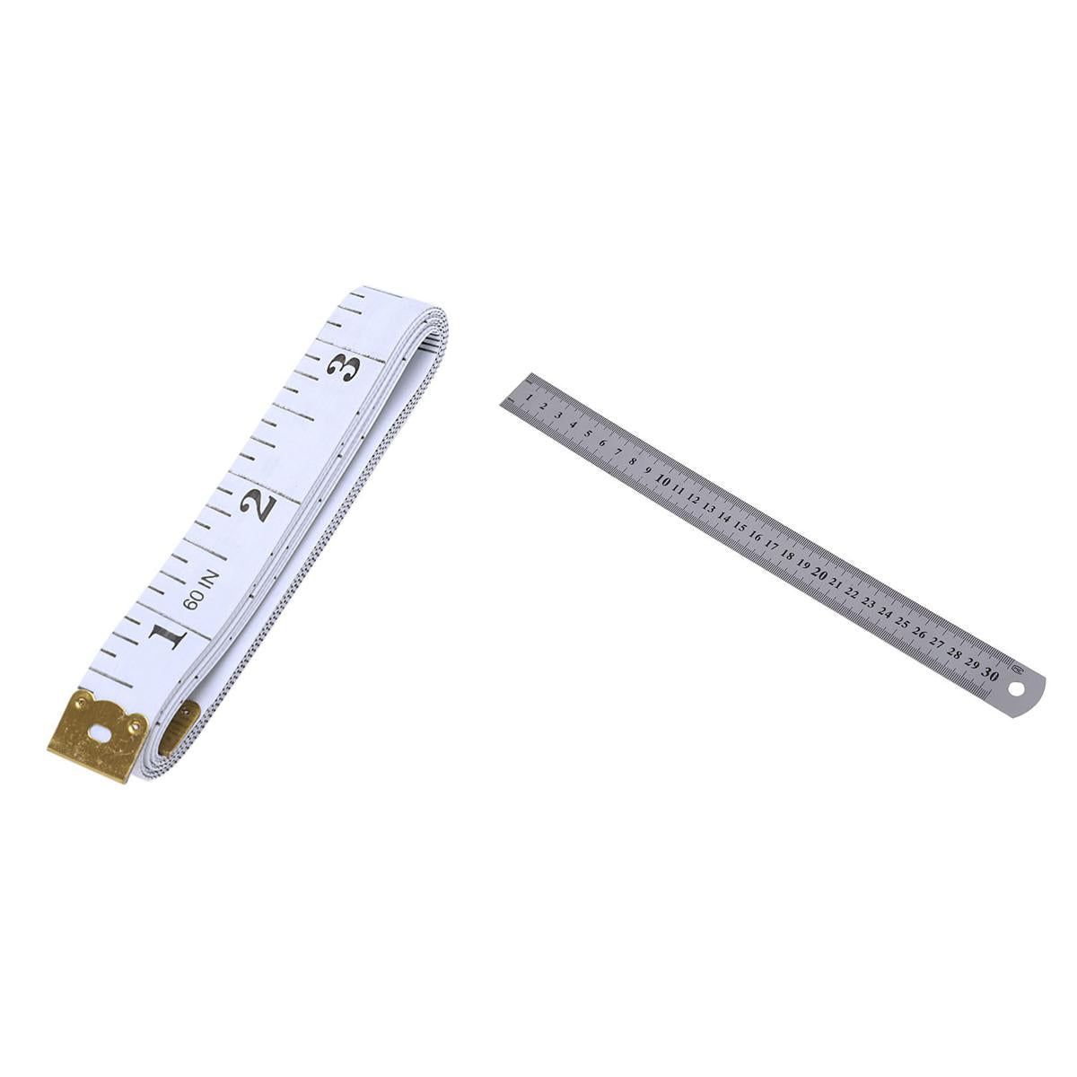 1 Pcs 150 Cm Soft Plastic Ruler Tailor Sewing Cloth Measure Tape & 1 Pcs Stainless Steel Ruler Measure Metric Function