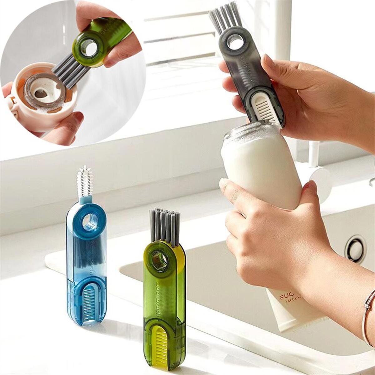 【HOT】 Creative 3 In 1 Bottle Cleaning Brush Multifunctional Cup Cleaning Brush Water Bottle Cleaning Tool Mini Silicone U-Shaped Brush