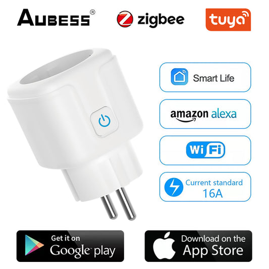 【High Quality】 Tuya Zigbee EU smart socket plug Smart Home wireless remote control app power monitor outlet for Google Alexa