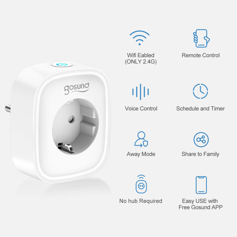 【ready stock】Gosund WiFi EU Smart Plug Socket Tuya/Smart life Remote Control Home Appliances Works No Hub Require Mobile phone remote control timing socket