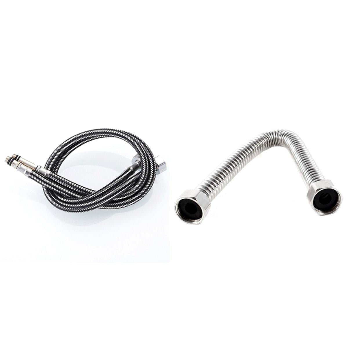 1 Pcs Silver Bathroom Shower Hose Shower Hose 30Cm Silver & 2 Pcs Black+Silver Sink Tap Wire Lengthened Hoses