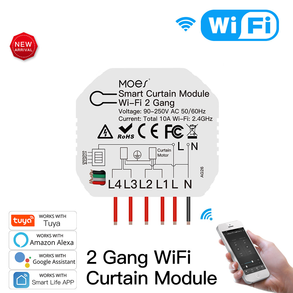 【ready stock/on sales】Tuya Smart WiFi 2 Gang Double Curtain Blind Switch Module Roller Shutter Electric Motor tuya/Smart Life App work with Google Home Alexa