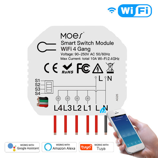 【ready stock/on sales】tuya WiFi Mini Smart Light Switch 4 Gang 1/2 Way DIY Module Smart Life/Tuya App Wireless Remote Control Work with Alexa Google Home