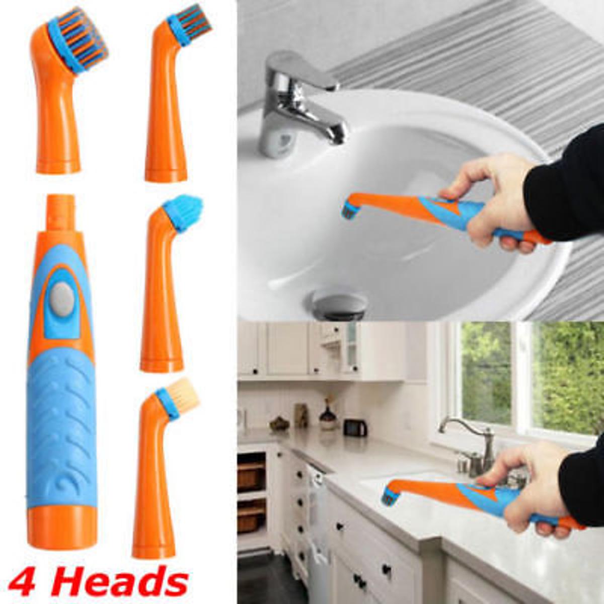 【FUN LIVE】 4In1 Super Sonic Scrubber Cleaning Electric Brush Household All Purpose 4Heads