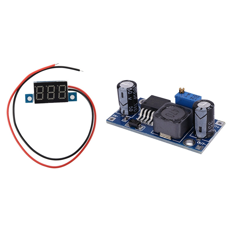 1 Pcs Mini Digital Voltmeter LED Voltage Display Panel Meter & 1 Pcs DC-DC 3A Buck Converter Step Down Diy Kit