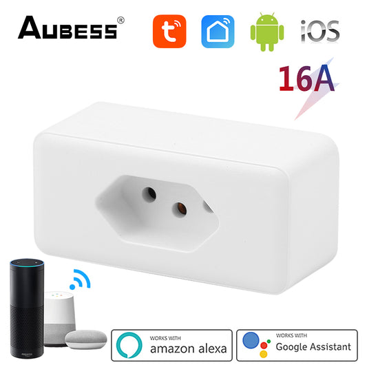 【ready stock】 Tuya Wifi Smart Socket Brazil Plug 10/16A tuya/smart life APP Remote Control Voice Control Work With Alexa Google Home