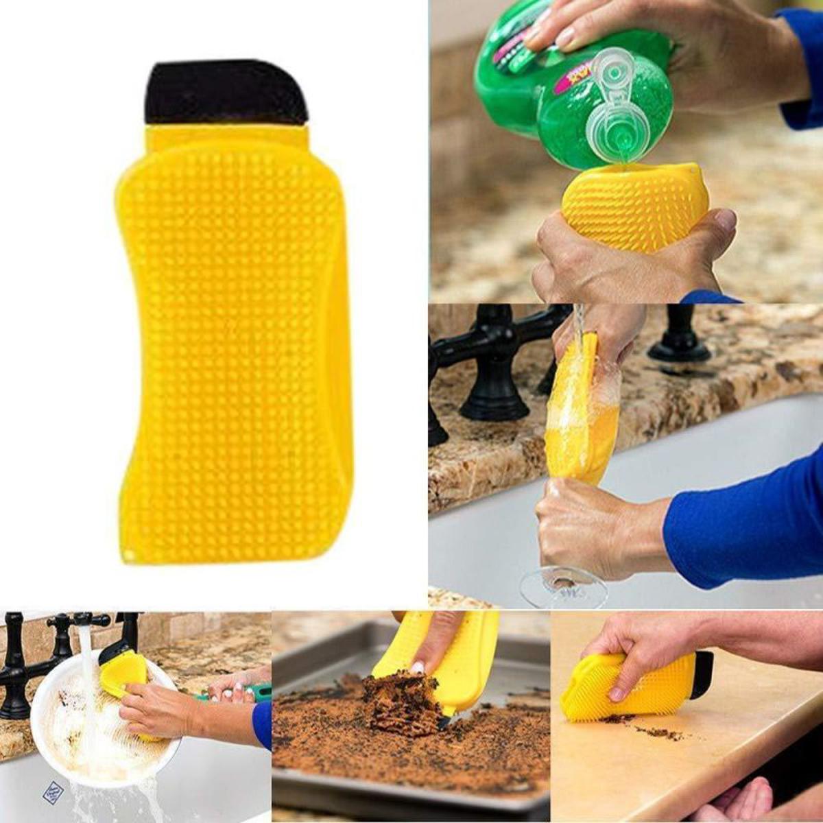 【HOT】 3-In-1 Silicone Cleaning Brush Scrub ，Scrape & Squeegee Dishwashing Brush Sponge Brush Multi-Functional Cleaning Brush